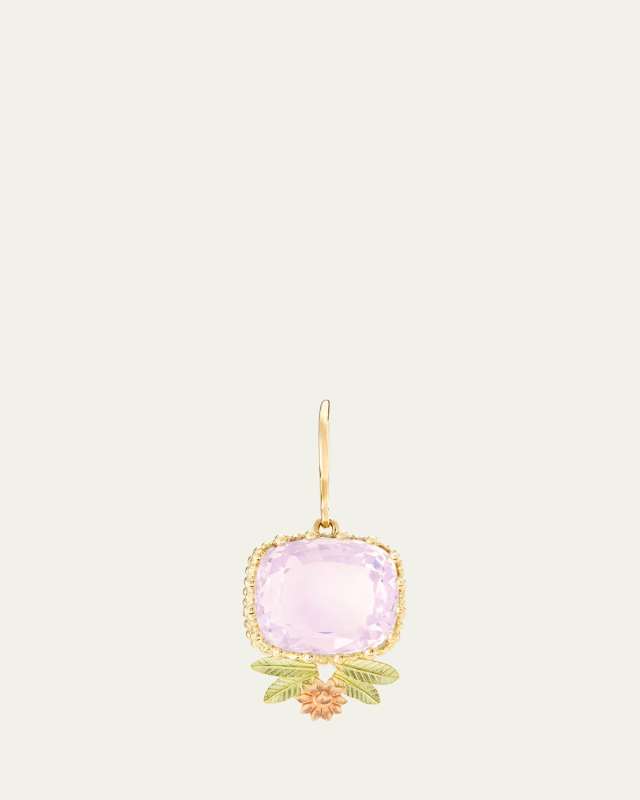 18K Yellow Gold Pierreries Rose Earring with Down Style, Single